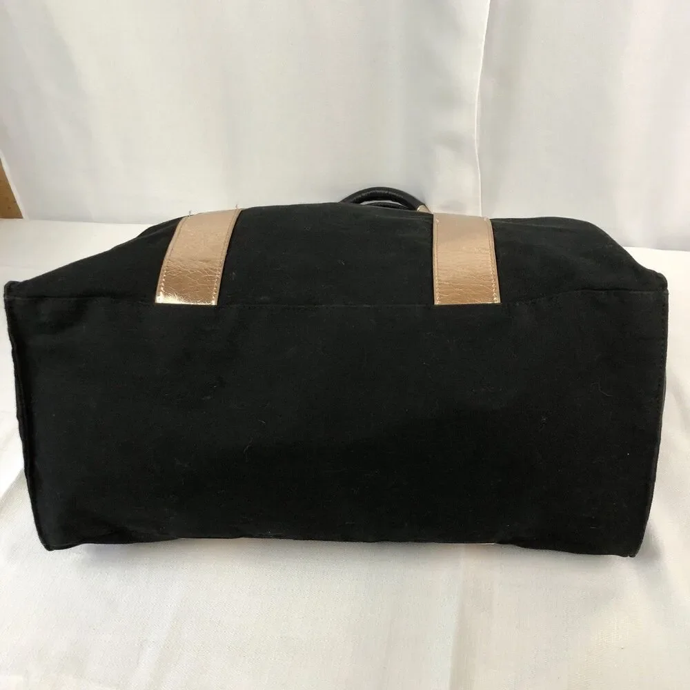 Victoria's Secret Tote Black & Gold Weekender Tote Getaway Bag Canvas Fabric - Picture 8 of 10